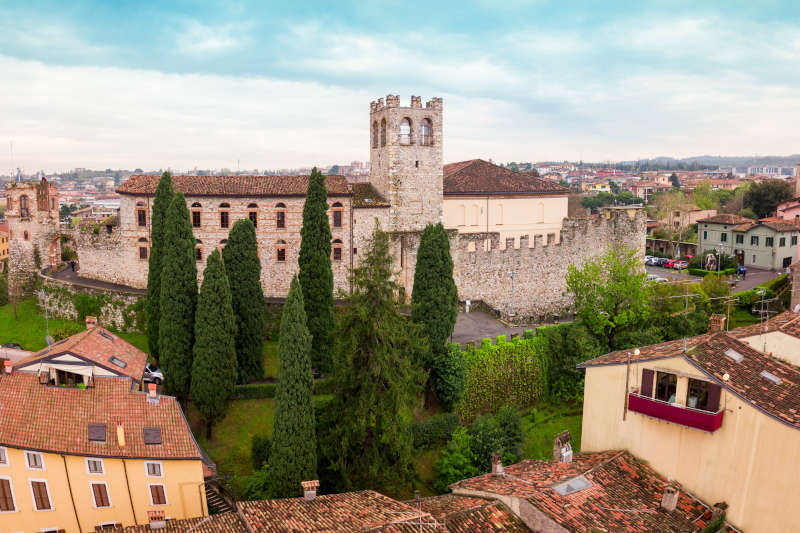 Panoramic aerial view of the Desenzano castle in the city of Desenzano del Garda