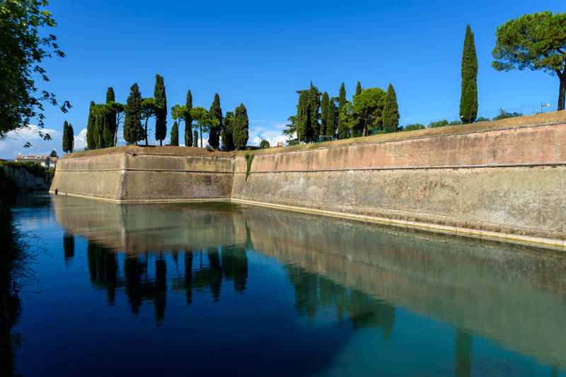 Walls of the fortress of Peschiera di Garda surrounded by the waters of the lake